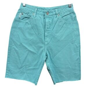 Vintage Bongo Shorts Womens 11 Blue Turquoise High Rise Frayed Hem Made USA 90s